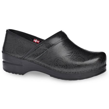 Sanita Women's Closed Back Clog, Embossed Leather Upper, Polyurethane Outsole, Green, Size 7.5-8 M 477966-025-39